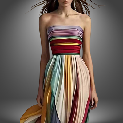 Isabella - Chic Rainbow Off-Shoulder Party Dress