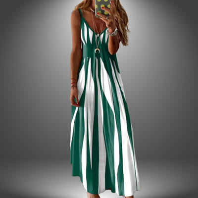 Emily - Elegant Sleeveless Stripe Printed Long Dress