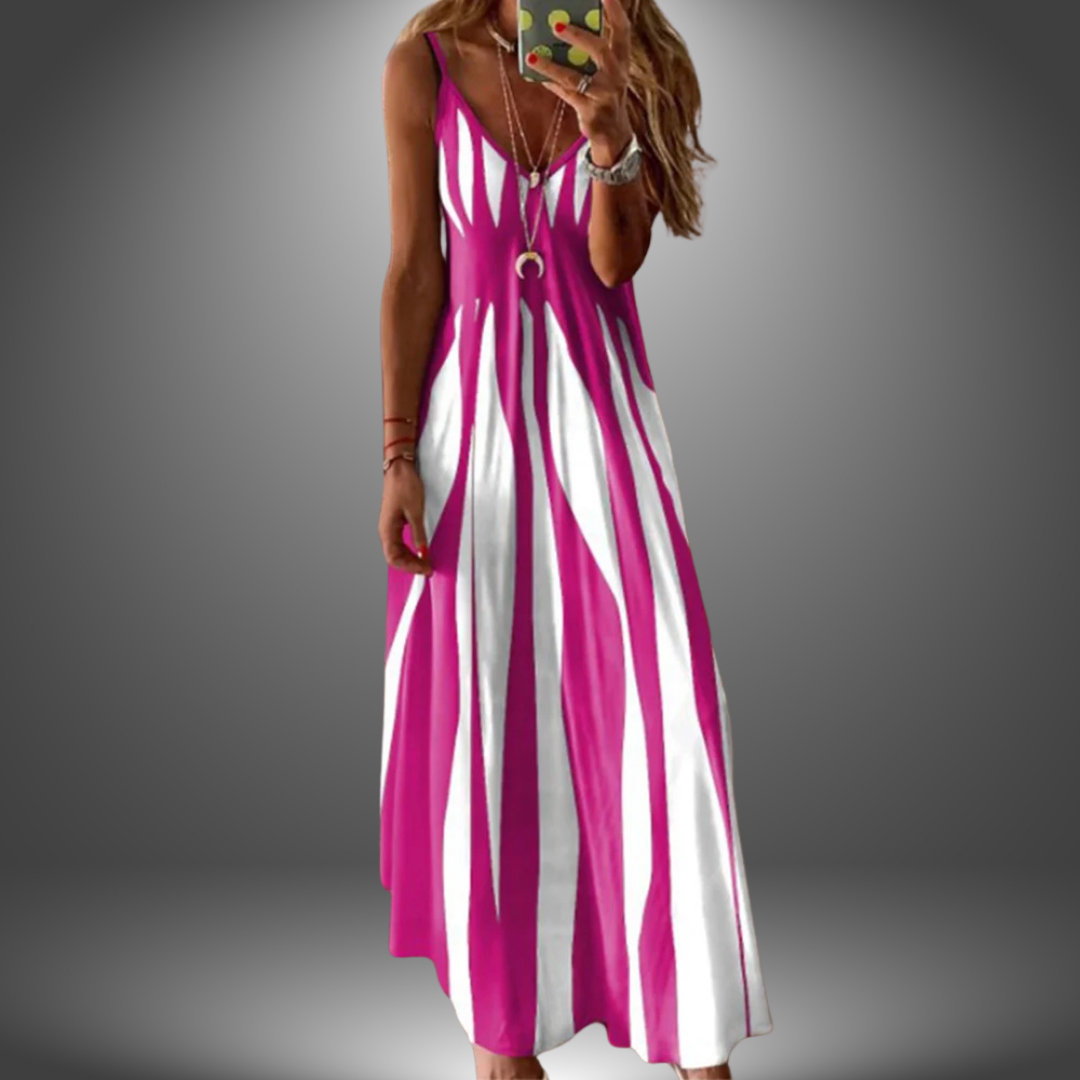 Emily - Elegant Sleeveless Stripe Printed Long Dress