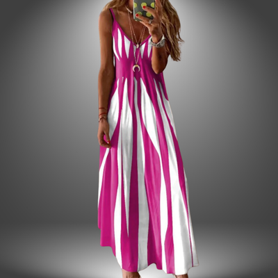 Emily - Elegant Sleeveless Stripe Printed Long Dress