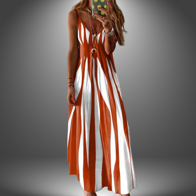 Emily - Elegant Sleeveless Stripe Printed Long Dress