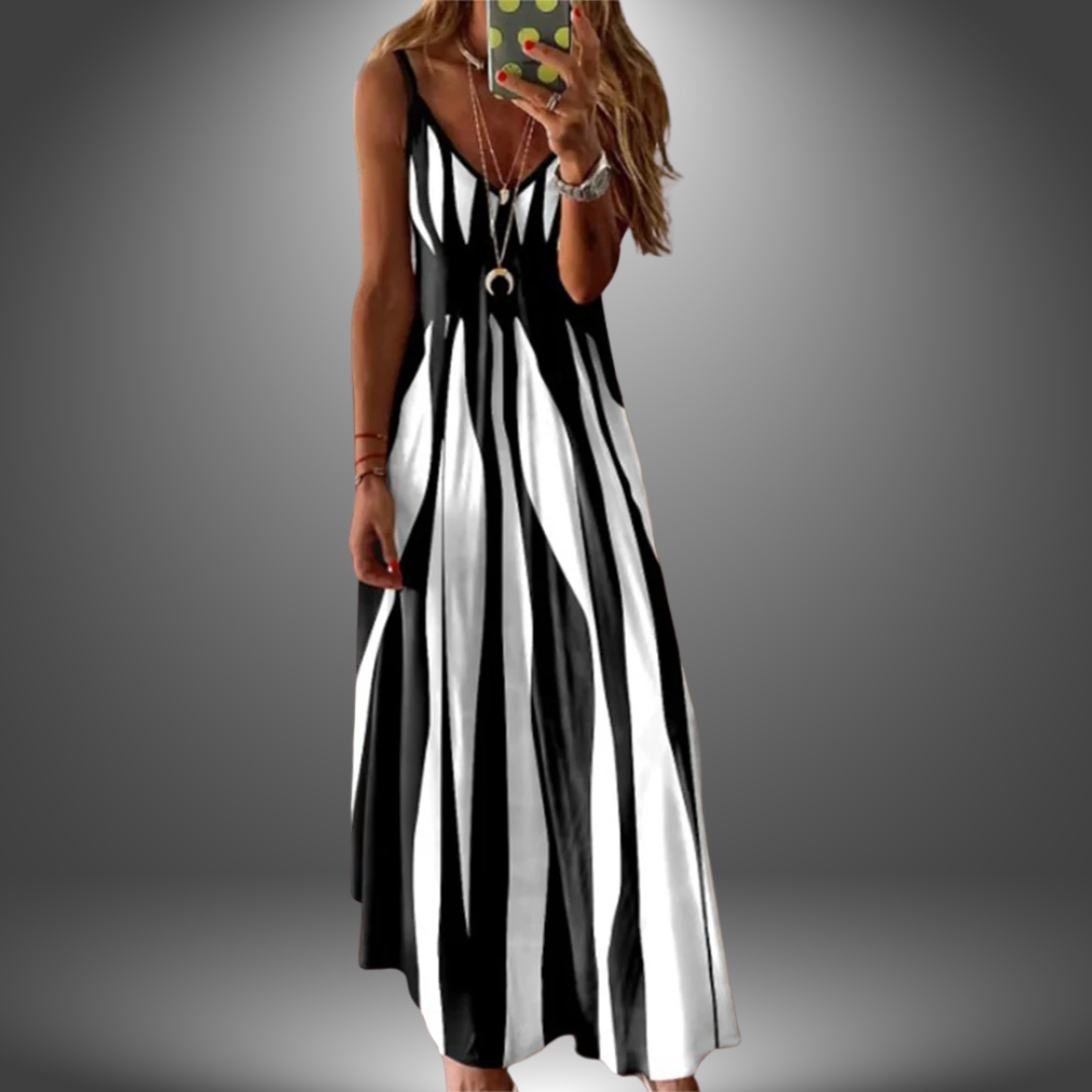 Emily - Elegant Sleeveless Stripe Printed Long Dress