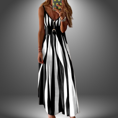 Emily - Elegant Sleeveless Stripe Printed Long Dress