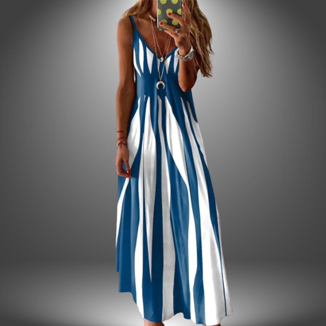 Emily - Elegant Sleeveless Stripe Printed Long Dress