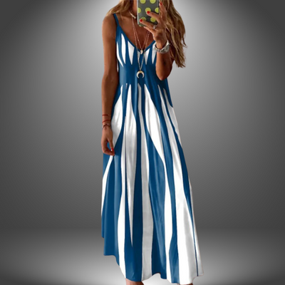 Emily - Elegant Sleeveless Stripe Printed Long Dress