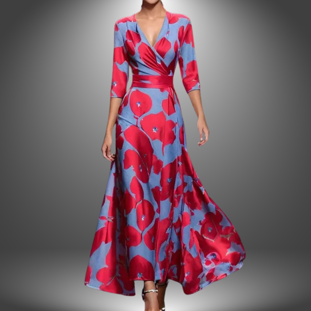 Ava - Flattering V-Neck Half Sleeve Boho Maxi Dress