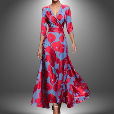 Ava - Flattering V-Neck Half Sleeve Boho Maxi Dress