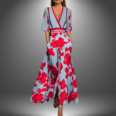 Mia - Flattering V-Neck Printed Maxi Dress