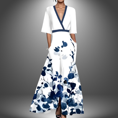 Mia - Flattering V-Neck Printed Maxi Dress
