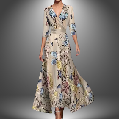 Ava - Flattering V-Neck Half Sleeve Boho Maxi Dress