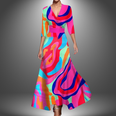 Ava - Flattering V-Neck Half Sleeve Boho Maxi Dress