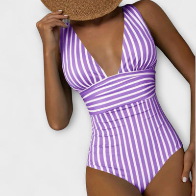 Yvonne - Striped Swimsuit with Flattering Cut