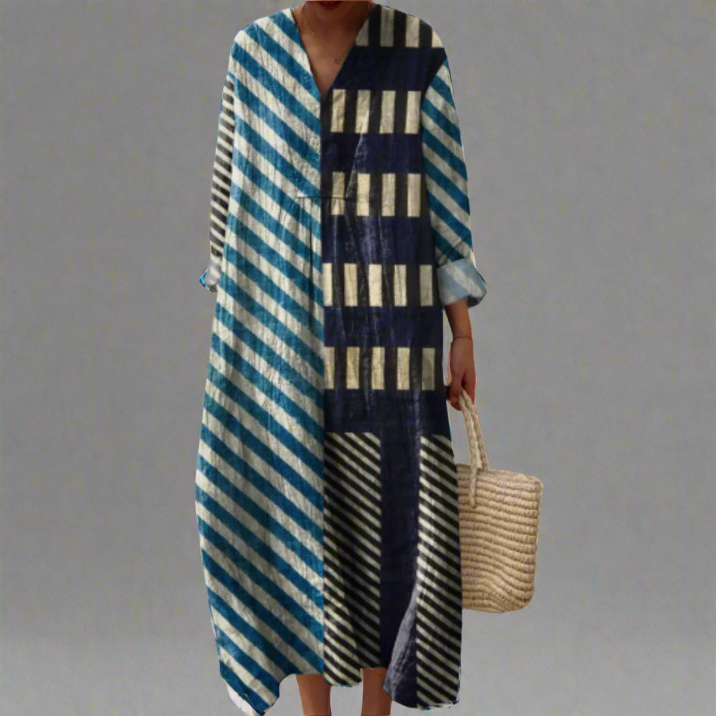 Martha™ | Modern Patchwork Striped Midi Dress