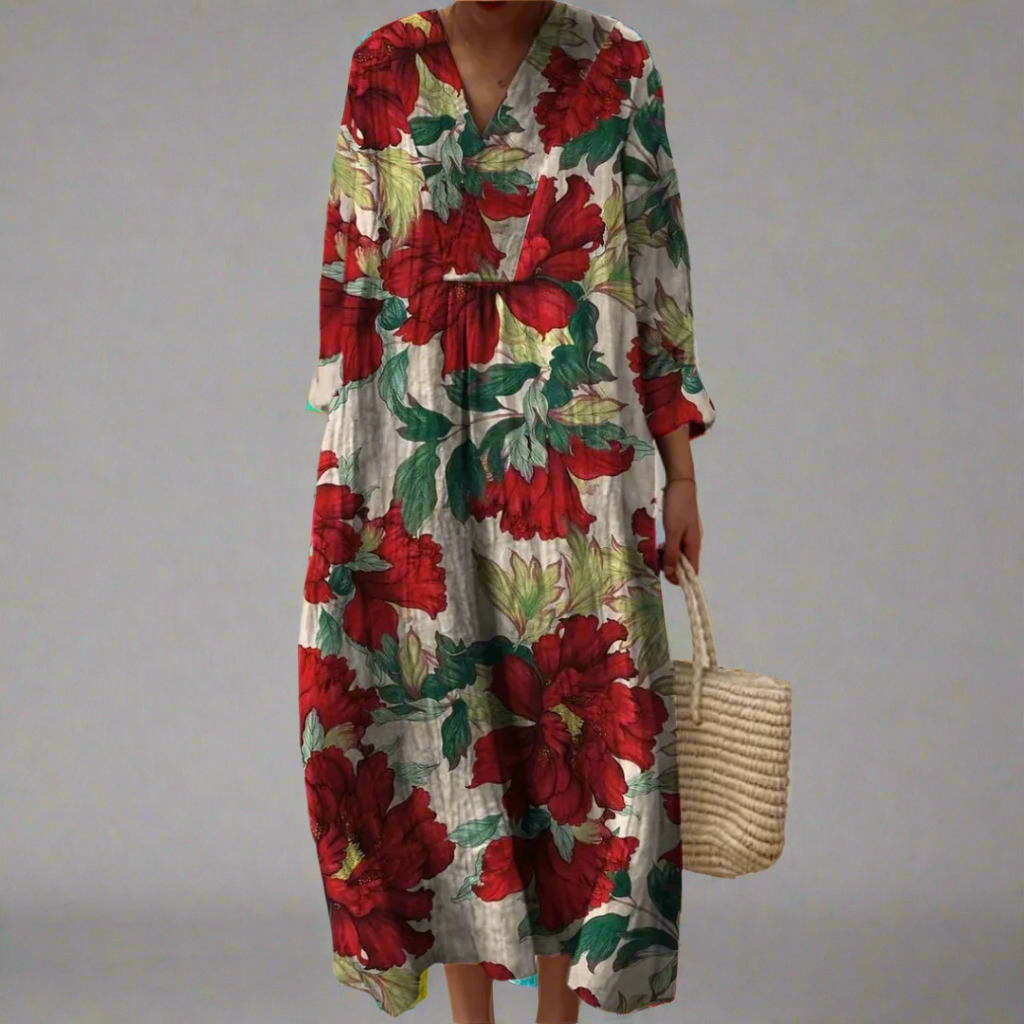 Evelyn™ | Bold Peony Print Relaxed Maxi Dress