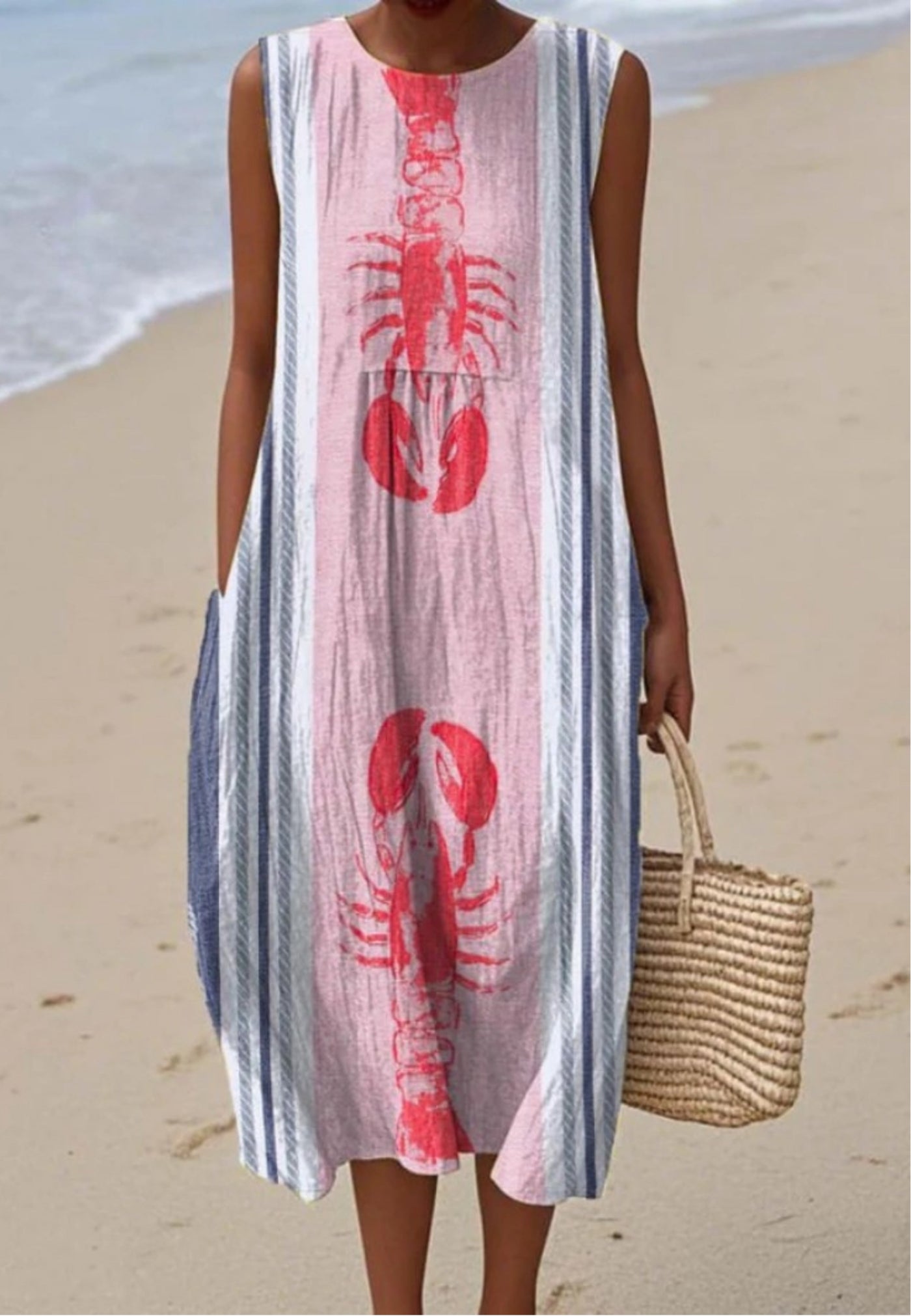 Lena - Dress with Charming Lobster Art Print