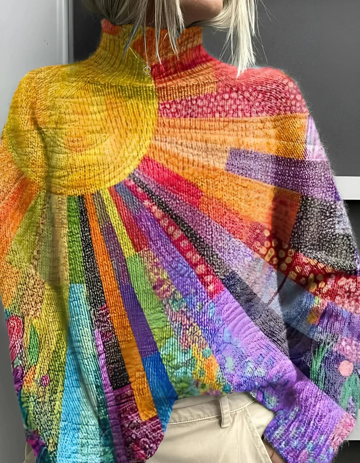Ada™ - Colorful and Cheerful Turtleneck Sweater