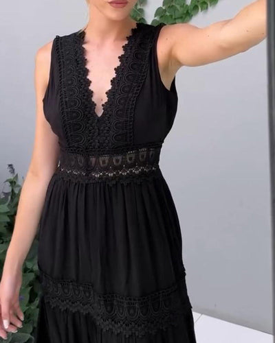 Ninfea™ | Sleeveless Boho-Style Midi Dress with Lace Details