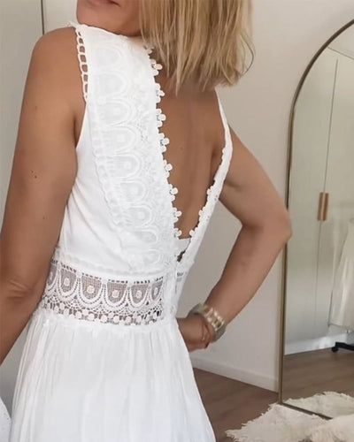 Ninfea™ | Sleeveless Boho-Style Midi Dress with Lace Details