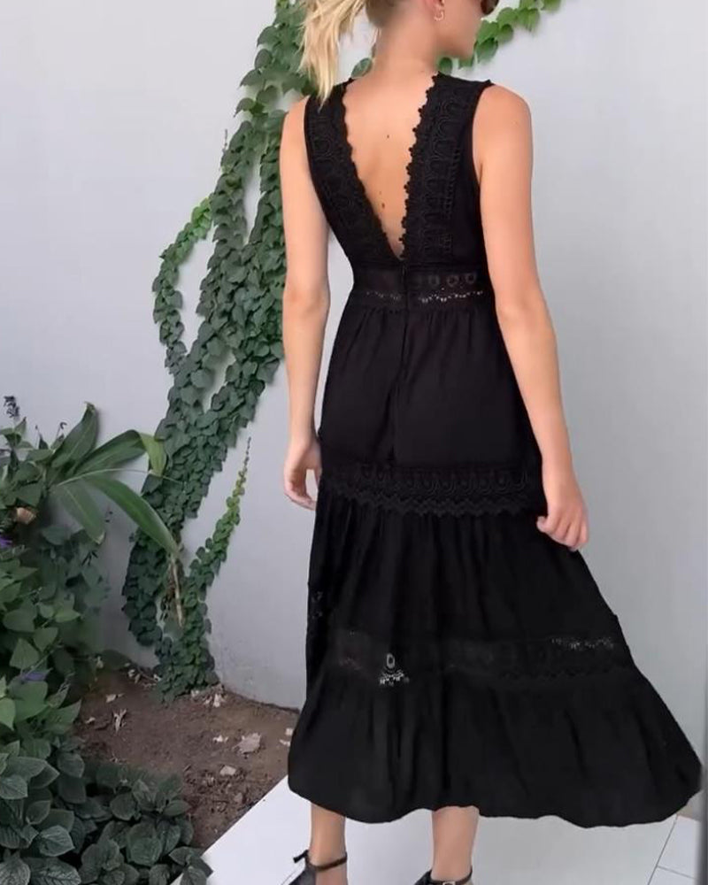 Ninfea™ | Sleeveless Boho-Style Midi Dress with Lace Details
