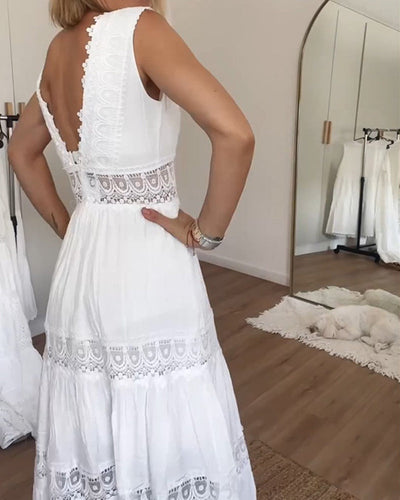 Ninfea™ | Sleeveless Boho-Style Midi Dress with Lace Details