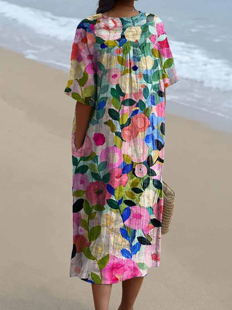 Vivi -  Floral Garden Print Flowy Dress